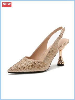 Glitter Slingback Pumps Bow Pointed Toe Kitten Heel Women Dress Shoes